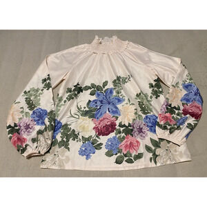 Shein High Neck Floral Blouse Size Small 4 Edwardian Office Shoulder Cut Outs